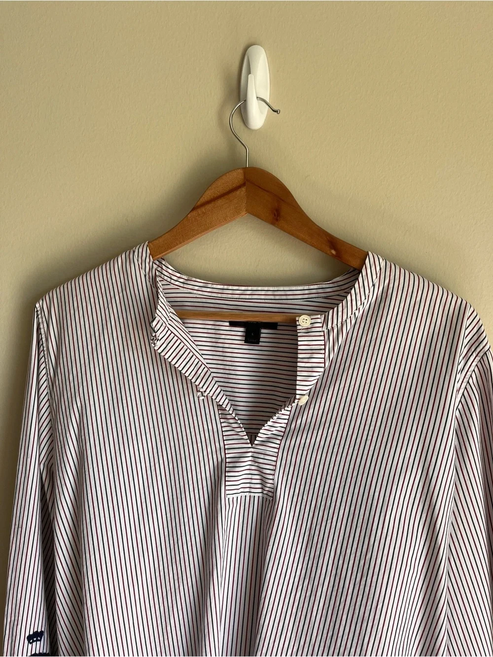 J. Crew Women's Stripe Long Sleeve Blouse with Embroidery on Sleeve Size Large